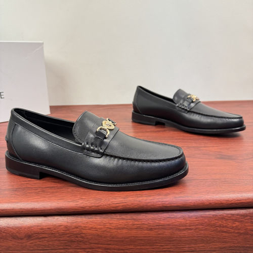 Versace Embossed Leather Loafers With Metal Buckle