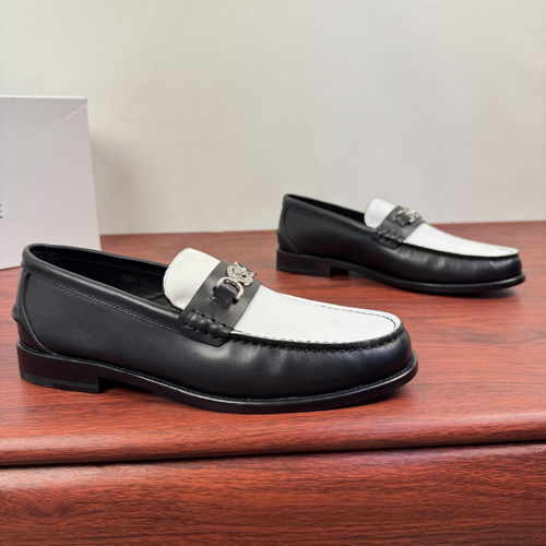 Versace Leather Loafers With Metal Buckle Black White