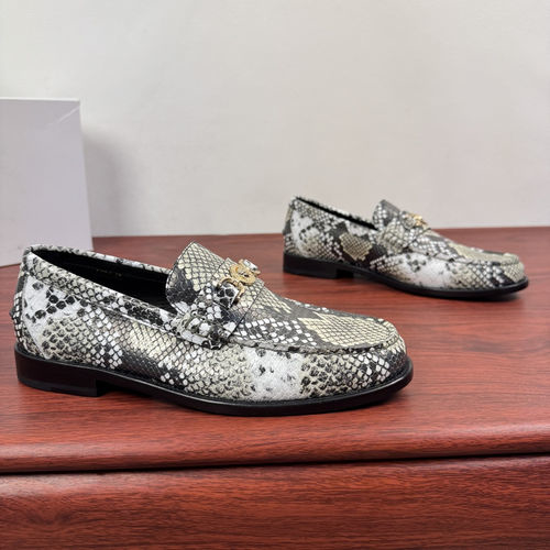 Versace Green Snake Pattern Leather Loafers