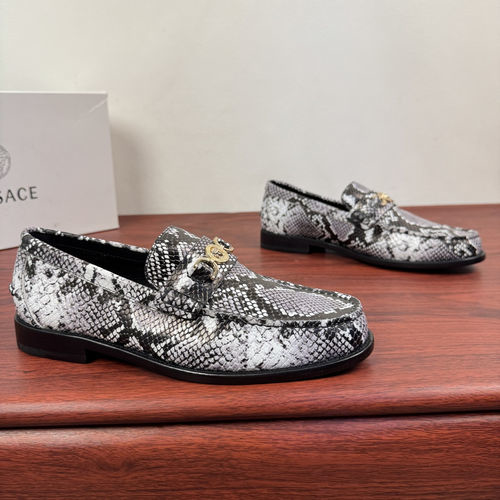 Versace Grey Snake Pattern Leather Loafers