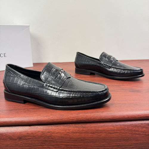 Versace Crocodile Pattern Black Leather Loafers