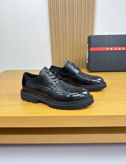 Prada Grained Calfskin Leather Formal Shoes