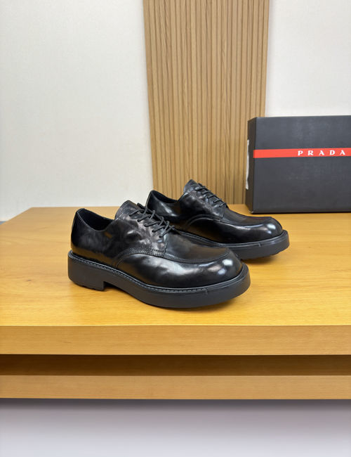 Prada Stitched Calfskin Leather Formal Shoes