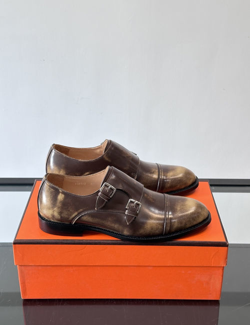 Hermes Double-buckle Monk Shoes Top-grain Leather