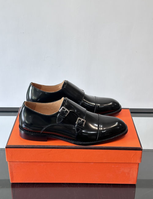 Hermes Double-buckle Monk Shoes Top-grain Leather