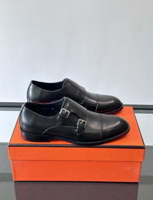 Hermes Double-buckle Monk Shoes Top-grain Leather