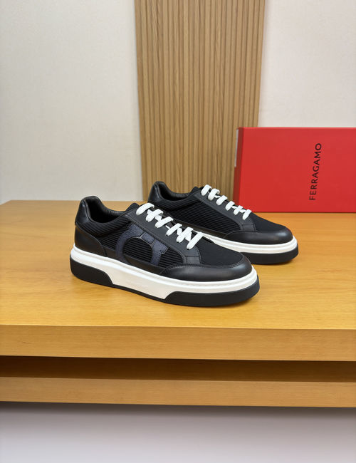 Ferragamo Palm-grain Leather Sneakers With Logo