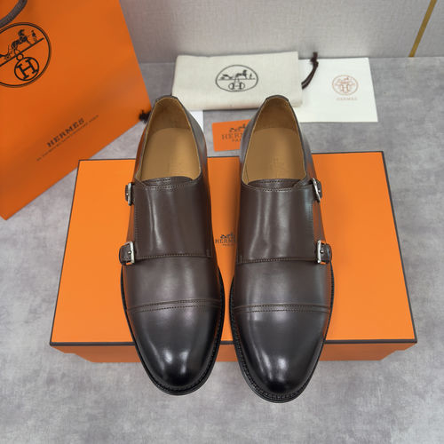 Hermes Double Buckle Leather Monk Shoes