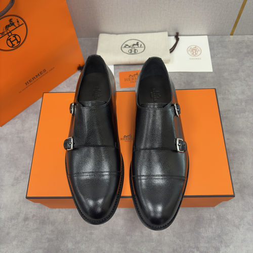 Hermes Double Buckle Leather Monk Shoes