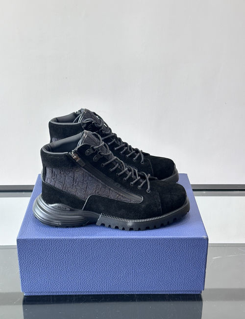 Christian Dior CD High-top Sneakers Suede Fabric CD Logo Side Zipper
