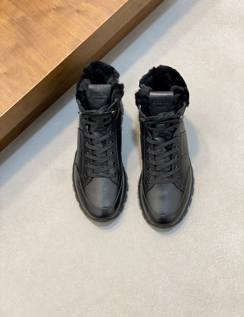 Prada Side-zip Nappa Leather Wool Sneakers