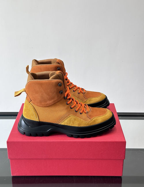 Ferragamo Suede Fabric Platform Lace-up Ankle Boots
