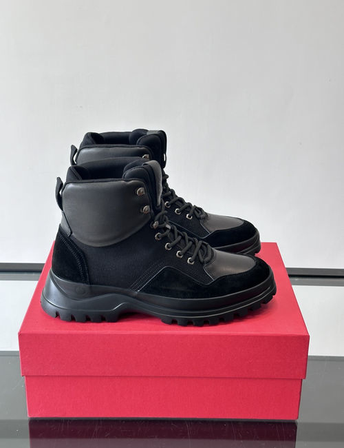 Ferragamo Suede Fabric Platform Lace-up Ankle Boots