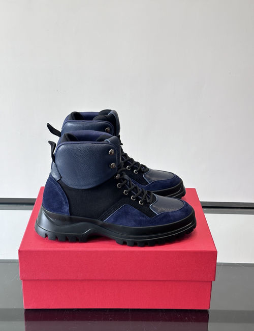 Ferragamo Suede Fabric Platform Lace-up Ankle Boots