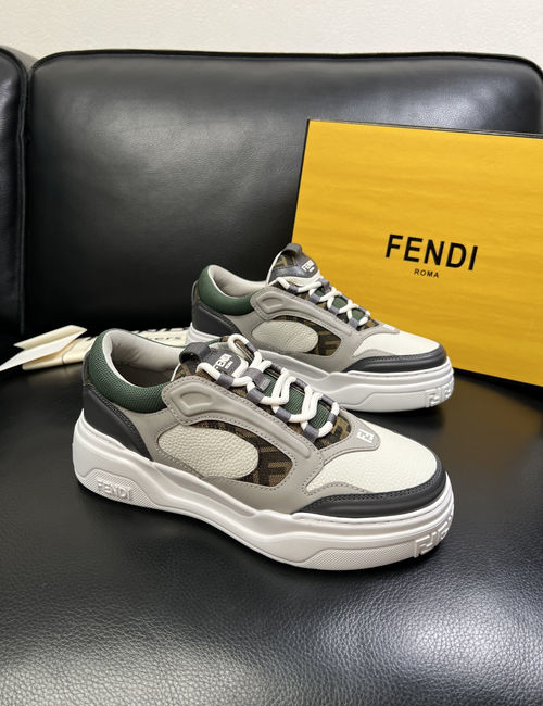 Fendi Knit Leather Upper Casual Sneakers