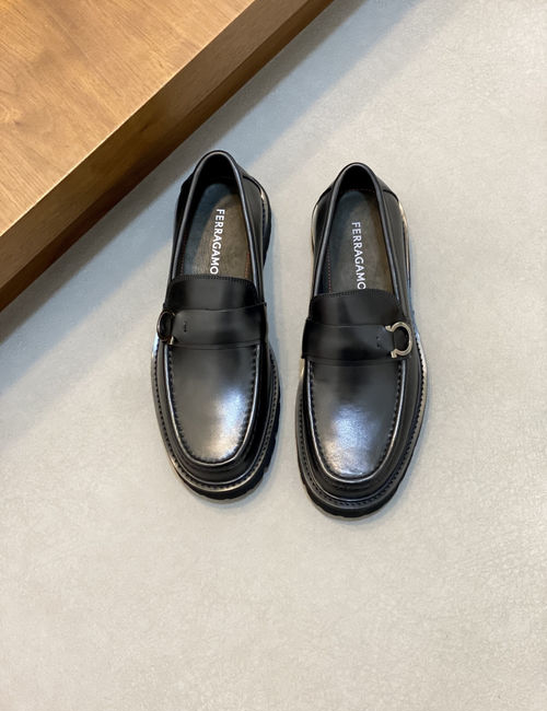 Ferragamo Calfskin Leather Casual Leather Shoes