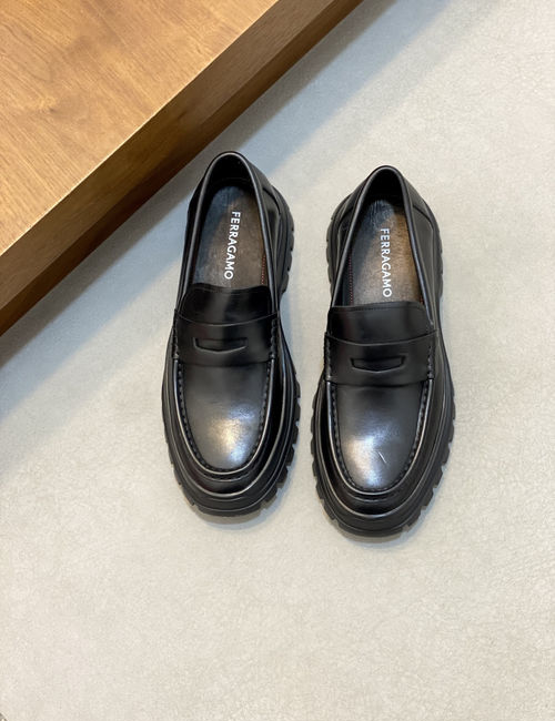 Ferragamo Calfskin Leather Casual Leather Shoes