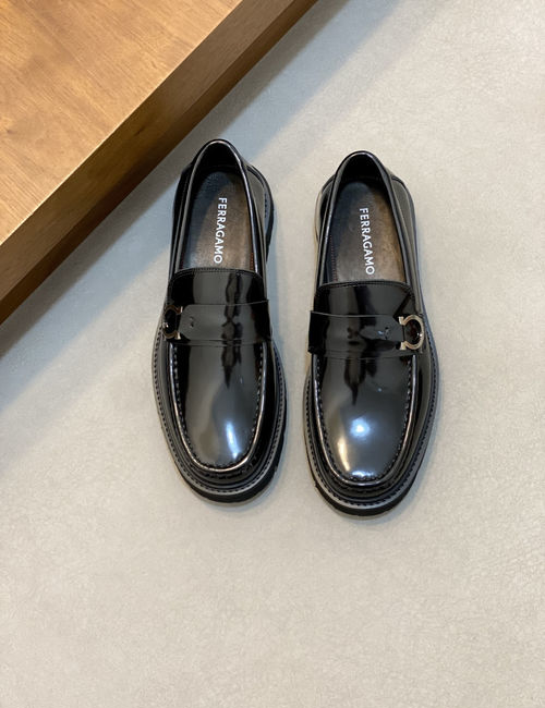 Ferragamo Calfskin Leather Casual Leather Shoes