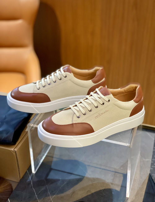 Kiton Canvas Leather Stitching Casual Shoes