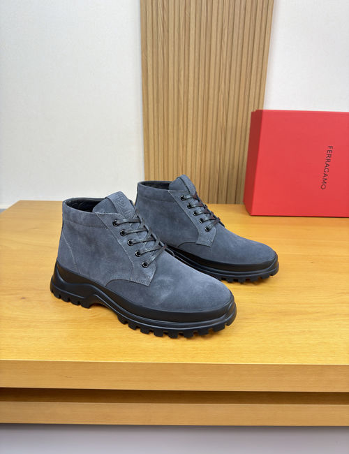 Ferragamo Suede High-top Shoes With Wool Lining