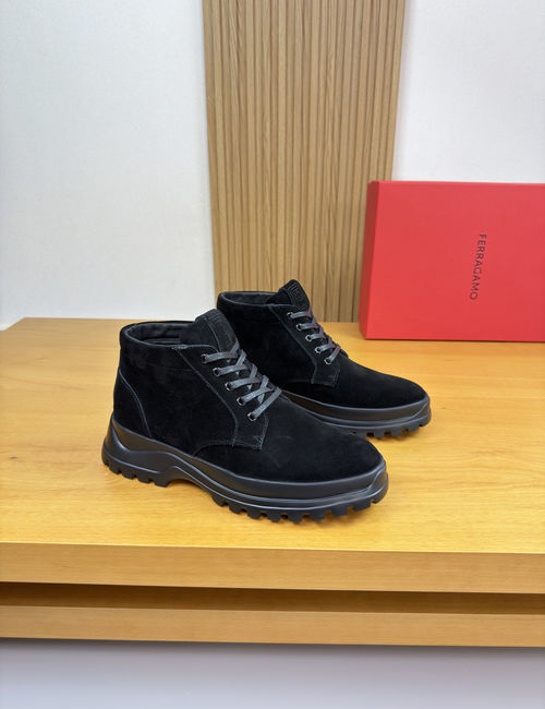 Ferragamo Suede High-top Shoes With Wool Lining