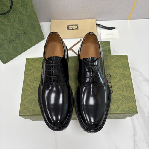 Gucci Lace-up Derby Leather Shoes With Web