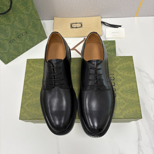 Gucci Lace-up Derby Leather Shoes With Web