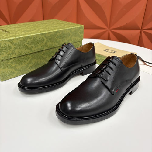 Gucci Lace-up Derby Leather Shoes With Web