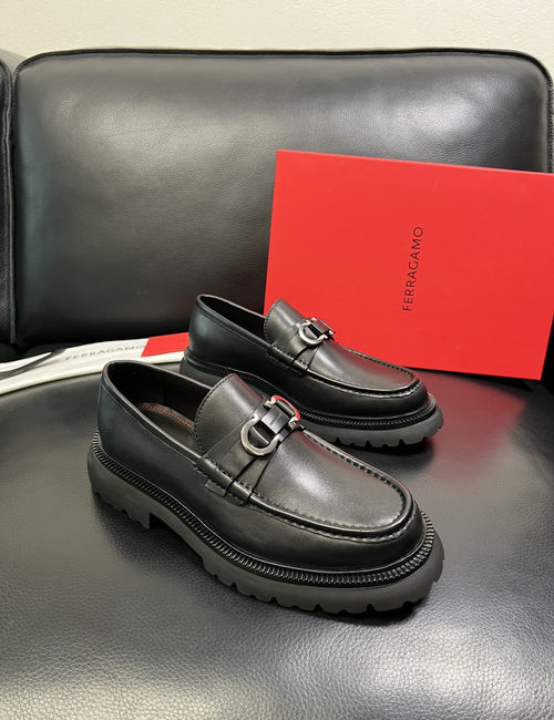 Ferragamo Premium Cowhide Leather Casual Loafers