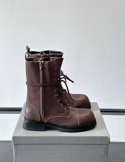 Balenciaga Fold-Over Leather Boots With Metal Buckles