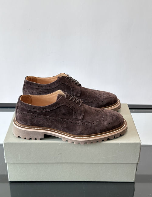 Brunello Cucinelli BC Suede Brogue Carved Derby Shoes