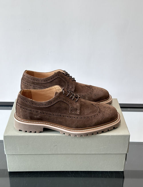 Brunello Cucinelli BC Suede Brogue Carved Derby Shoes