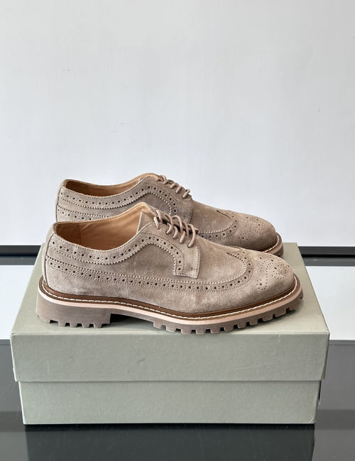 Brunello Cucinelli BC Suede Brogue Carved Derby Shoes