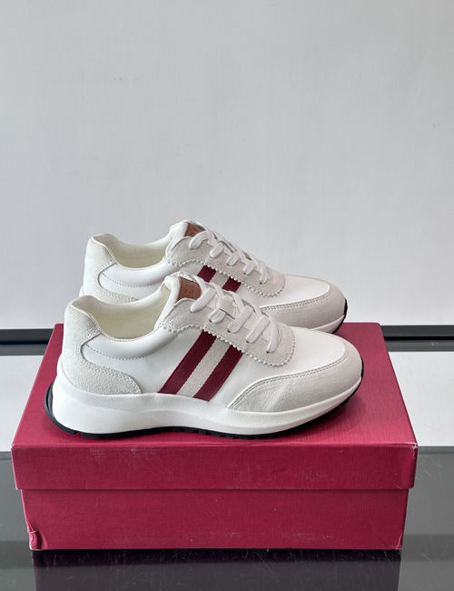 Bally Leather Fabric Stitching Thick Sole Sneakers