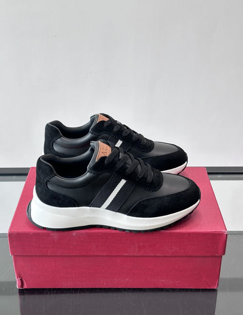 Bally Leather Fabric Stitching Thick Sole Sneakers