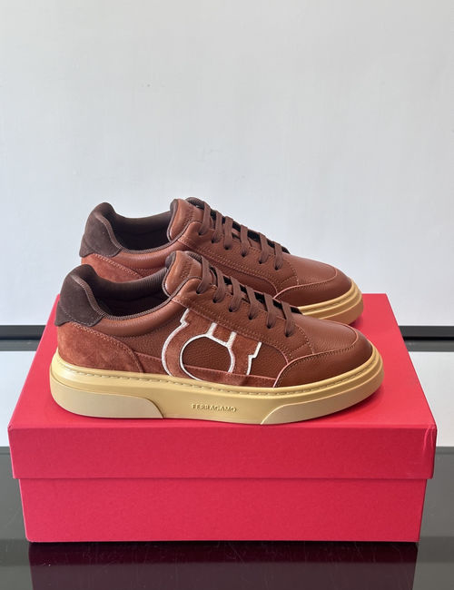 Ferragamo Gancini Low-top Suede Leather Sneakers