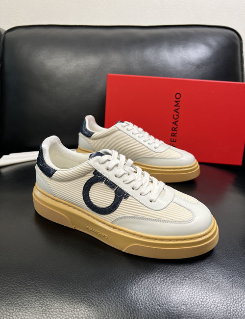 Ferragamo Premium Mixed Leather Casual Sneakers