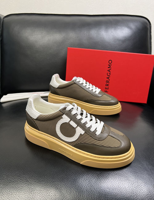 Ferragamo Premium Mixed Leather Casual Sneakers