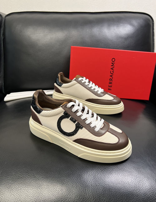 Ferragamo Premium Mixed Leather Casual Sneakers