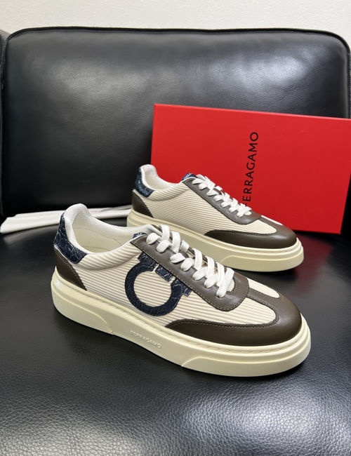 Ferragamo Premium Mixed Leather Casual Sneakers