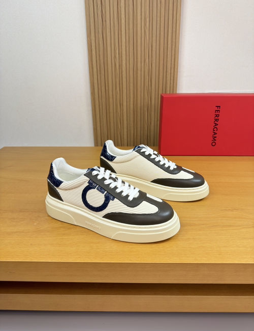Ferragamo Grained Leather Logo Casual Sneakers