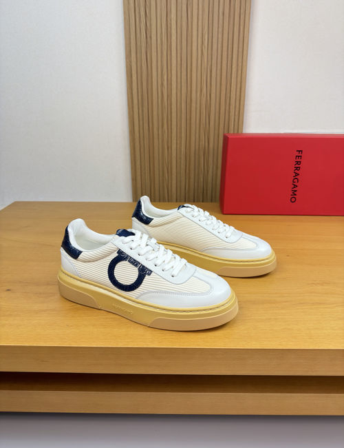 Ferragamo Grained Leather Logo Casual Sneakers