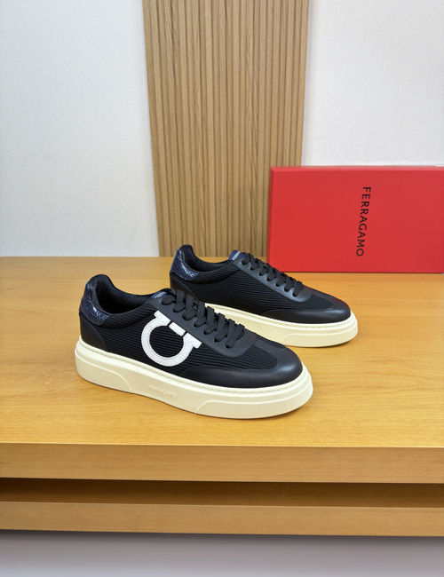Ferragamo Grained Leather Logo Casual Sneakers