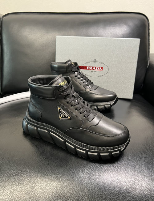 Prada High-top Leather Fabric Boots With Original Sole