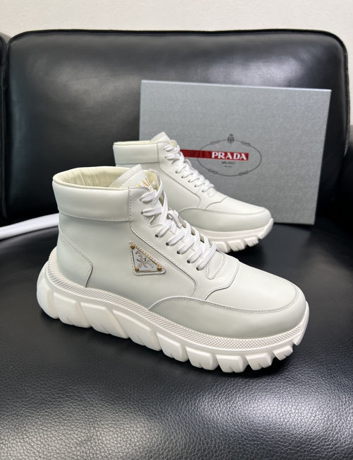 Prada High-top Leather Fabric Boots With Original Sole