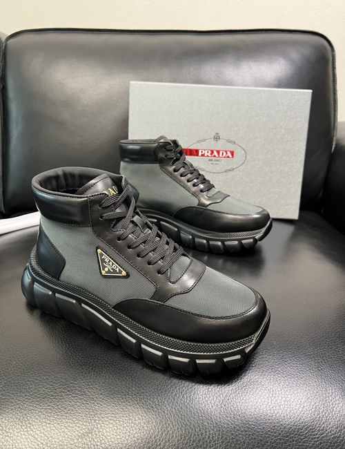 Prada High-top Leather Fabric Boots With Original Sole