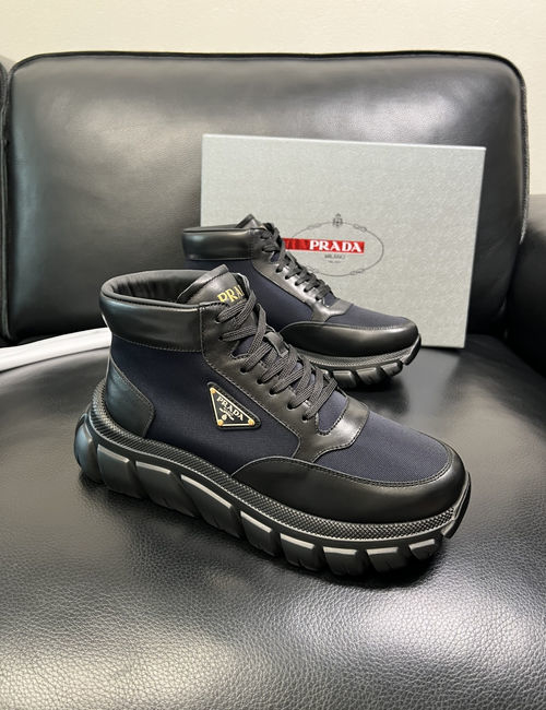Prada High-top Leather Fabric Boots With Original Sole