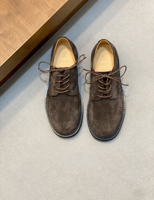 Brunello Cucinelli BC Suede Leather Loafers Hand Stitched Non-slip Sole