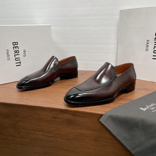 Berluti Stitch Decor Loafers Brown Leather Sole