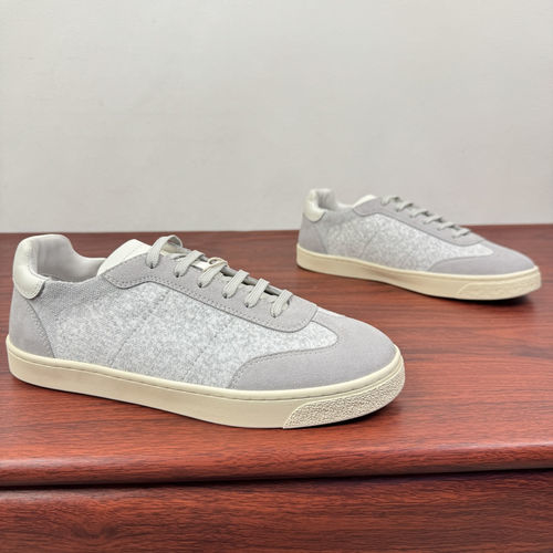 Brunello Cucinelli BC Cashmere Knit Suede Casual Shoes Grey White